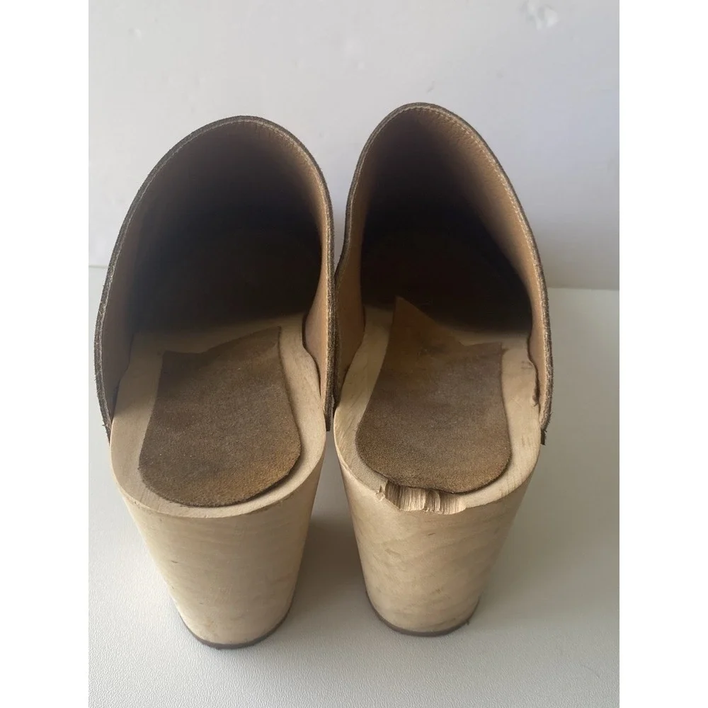 Novacas Vegan Suede Wooden Platform Clogs Sz 41 Cognac Brown Sustainable